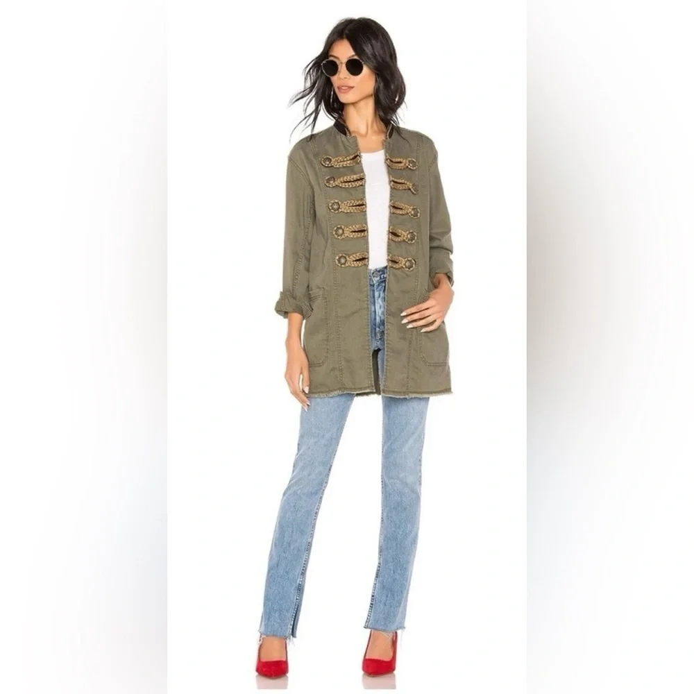 Free People Passenger Military Style Cotton Twill Jacket Blazer In Moss Size L